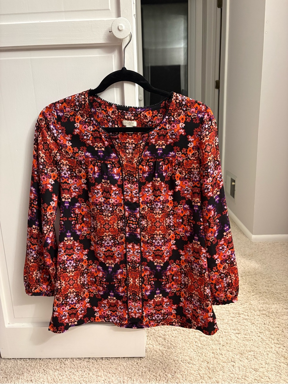 Women’s Floral Print Long Sleeve Blouse in Red and Purple